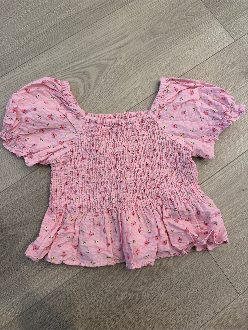 Zara kids Pink Floral Smocked Puff Sleeve Top